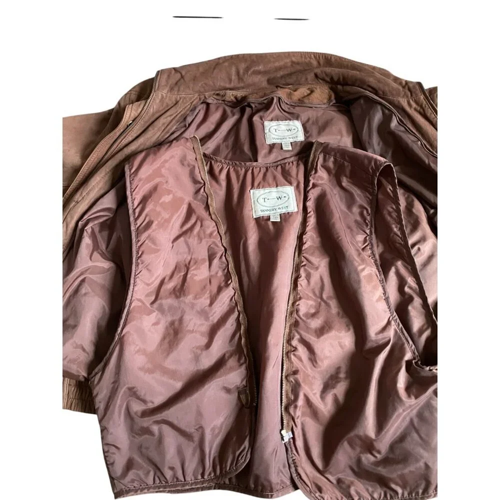 VINTAGE - Tannery west leather brown bomber jacket Size Medium - Picture 10 of 12